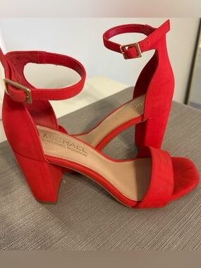 MICHAEL Michael Shannon Red Ankle-Strap Block Heel Sandals